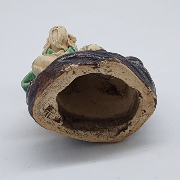 Chinese Mudman Clay Figure Seated Elderly Man With Green Vase Vintage - Picture 6 of 8